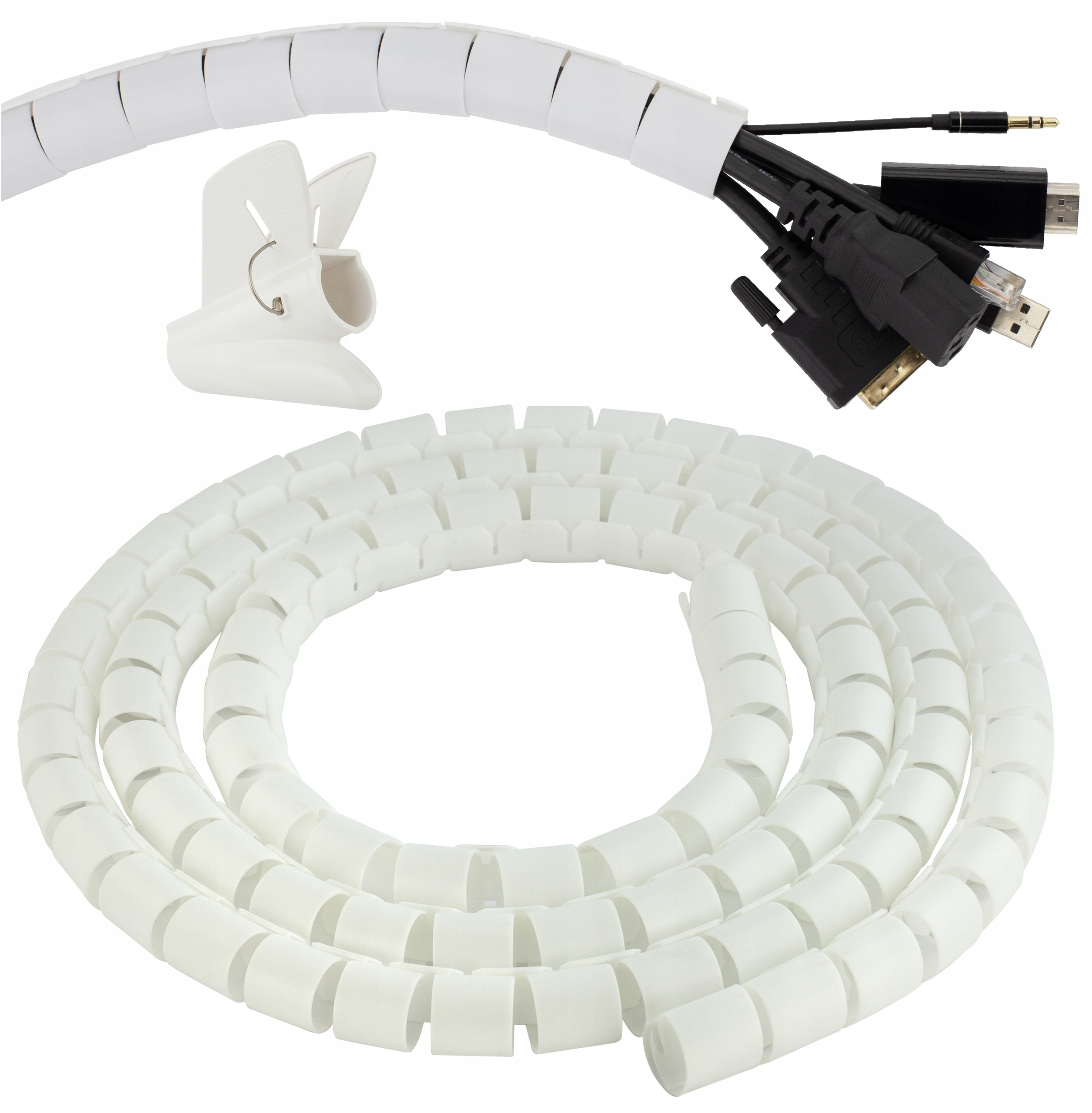 Elastyczny organizer biurkowy do kabli fi:30mm 2m biały NEKU – Idealne rozwiązanie dla porządku na biurku