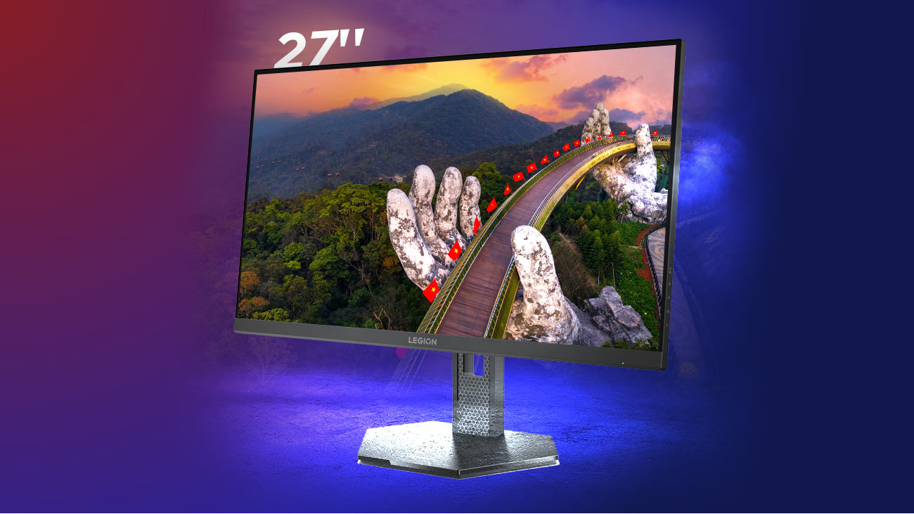 Na ekranie monitora Lenovo Legion 27Q-10 tapeta z samochodem wyścigowym