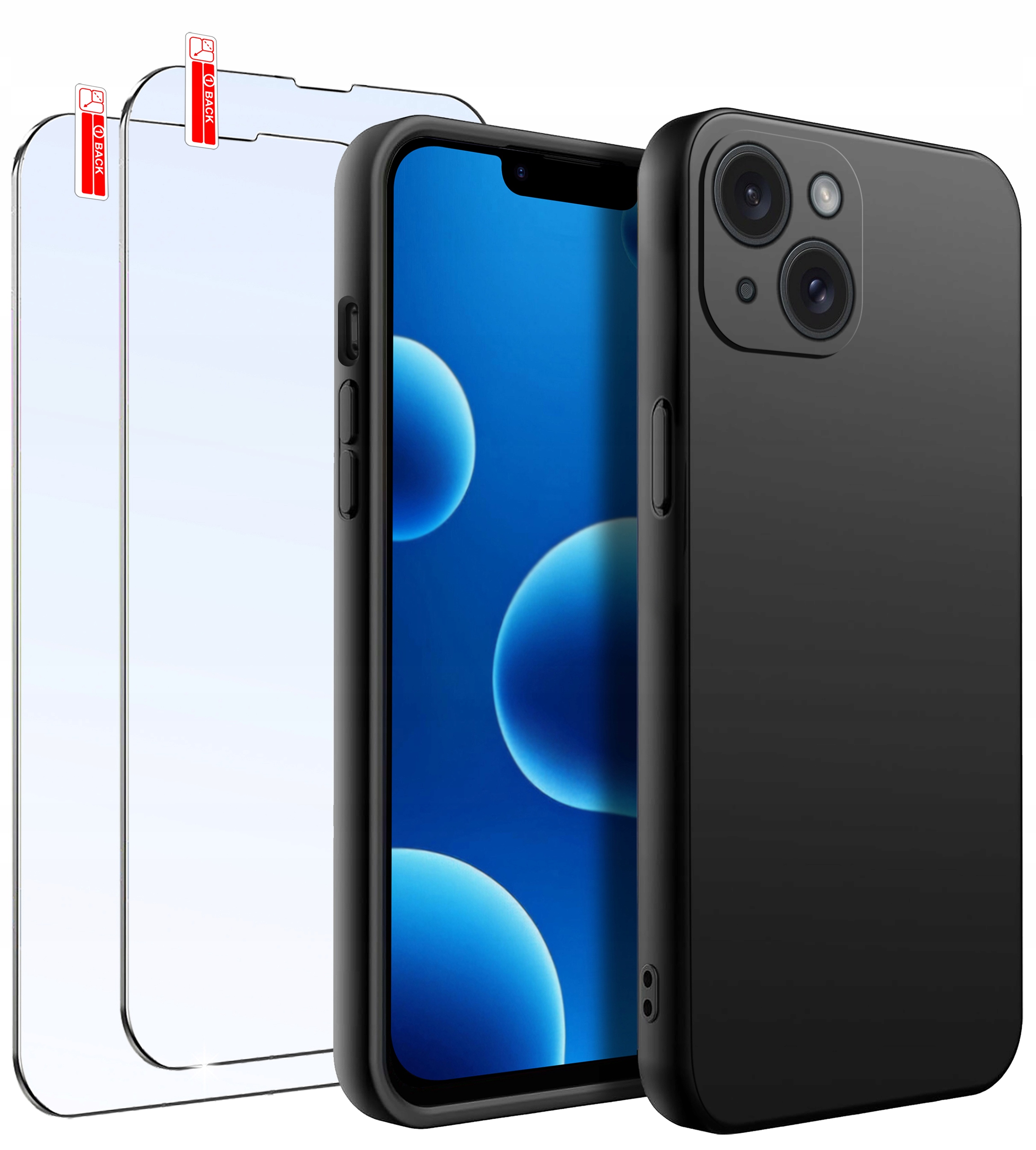 ZESTAW Etui do iPhone 13 Mini – Matowe Czarne Silikon Slim + 2 SZTUKI SZKŁO
