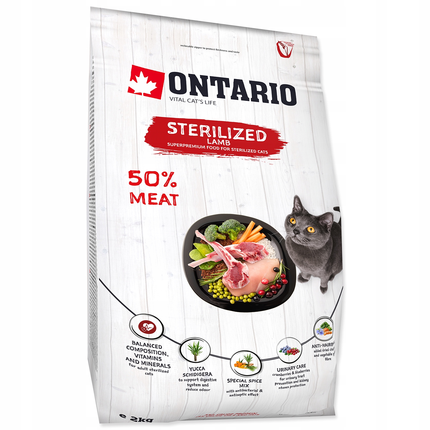 Ontario Cat Sterilised ėriena 2kg – Pełnoporcjowa karma dla kotów sterylizowanych