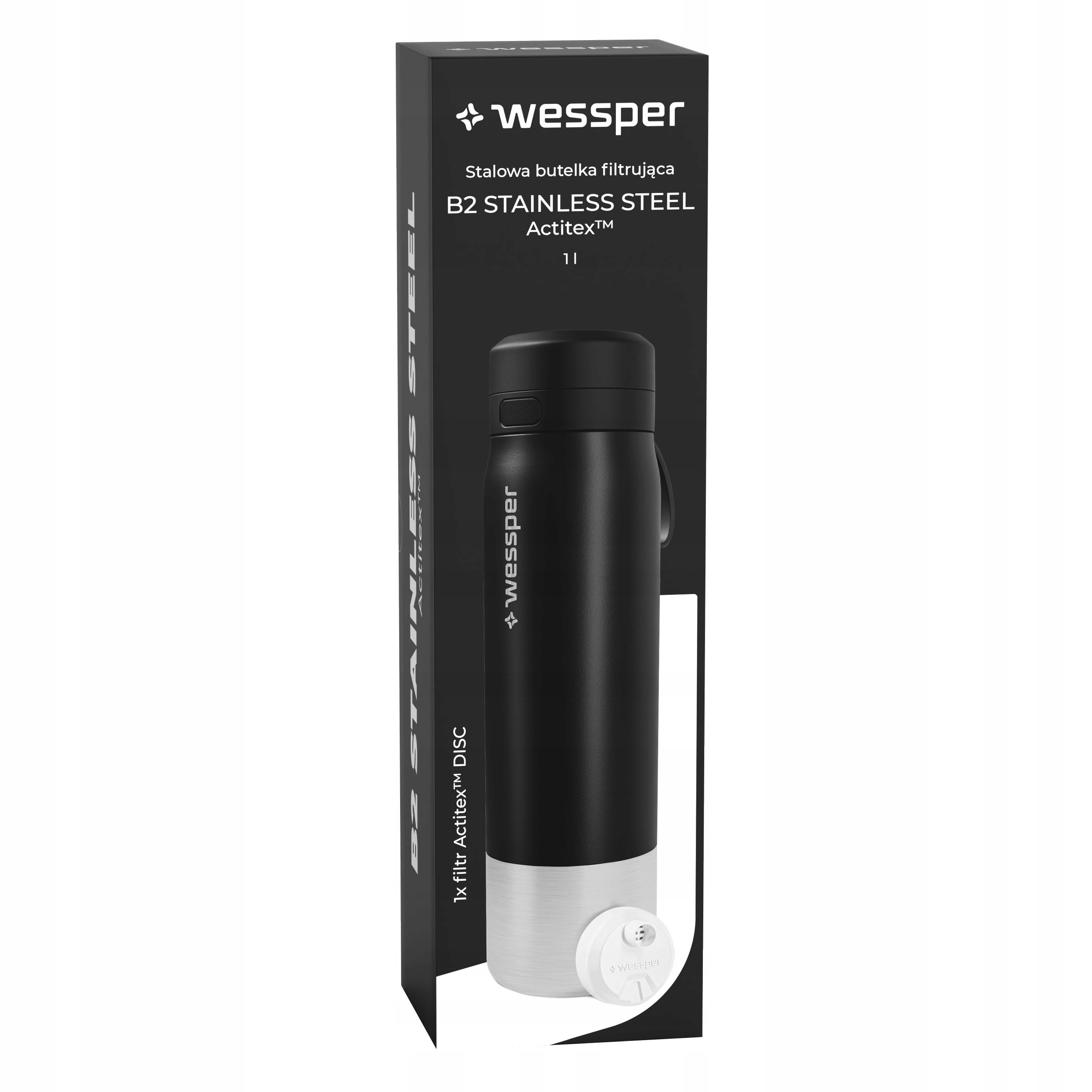 Butelka filtrująca Wessper B2 STAINLESS STEEL Actitex™ 1000ml – Czysta woda zawsze pod ręką
