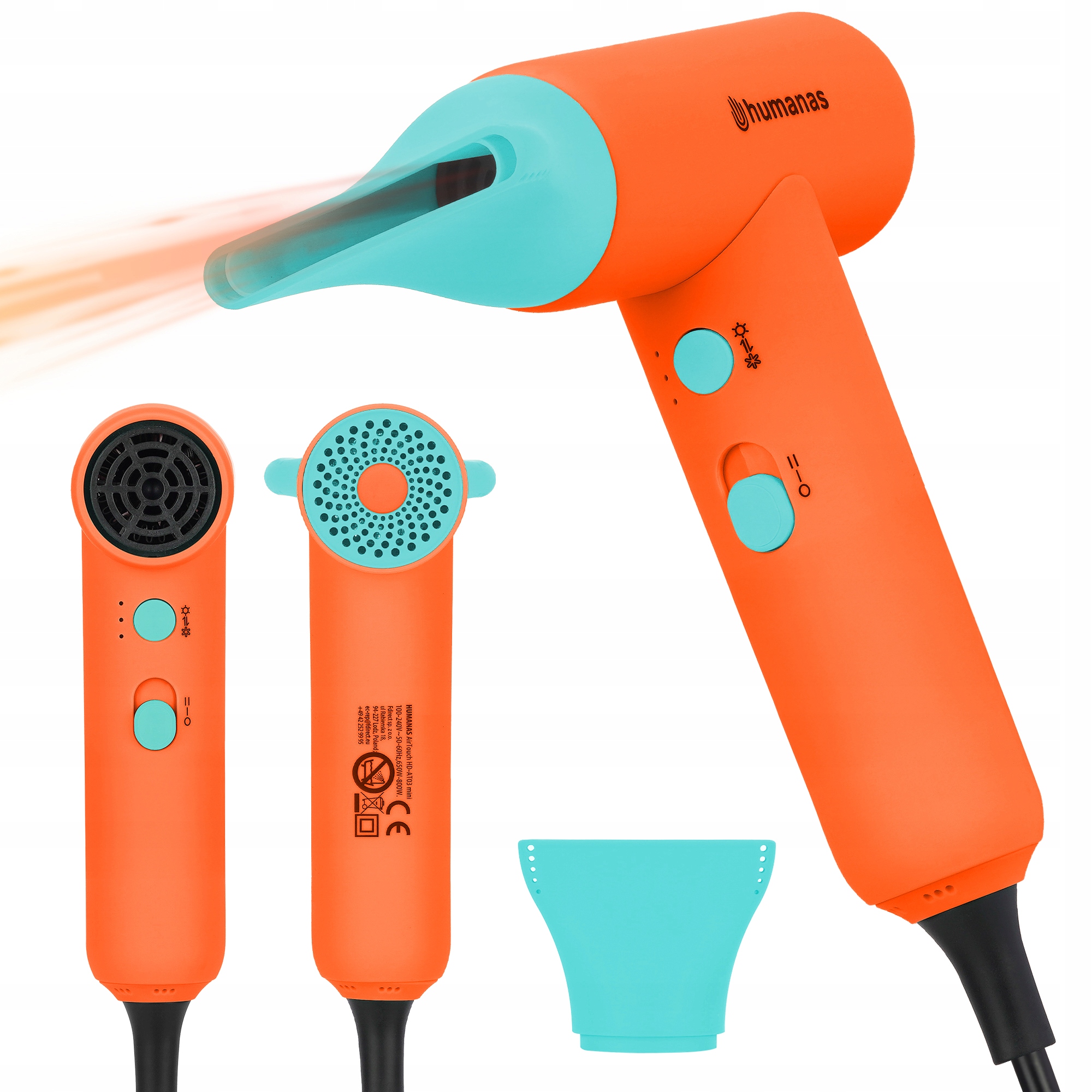 Suszarka do włosów z funkcją jonizowania Humanas AirTouch HD-AT03 mini – idealna do podróży