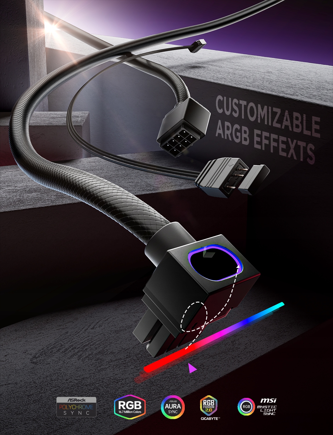 Elastyczne połączenie zasilania z podświetleniem ARGB