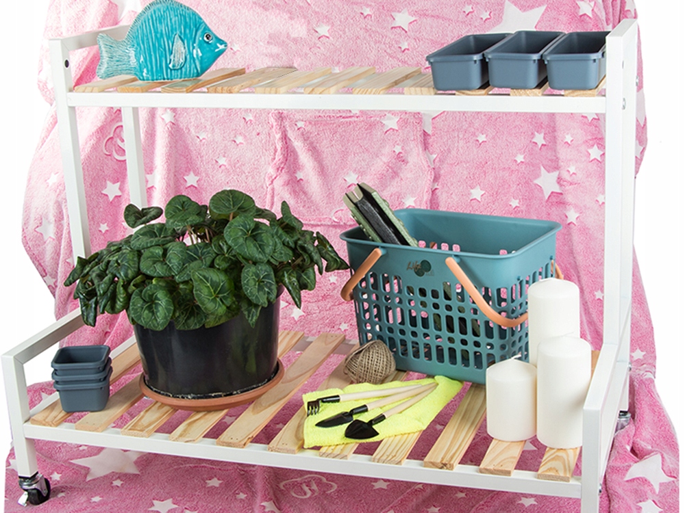 Kwietnik drewniany na kwiaty doniczkowe dwupoziomowy półka na kółkach taras – Idealne rozwiązanie dla Twojego ogrodu