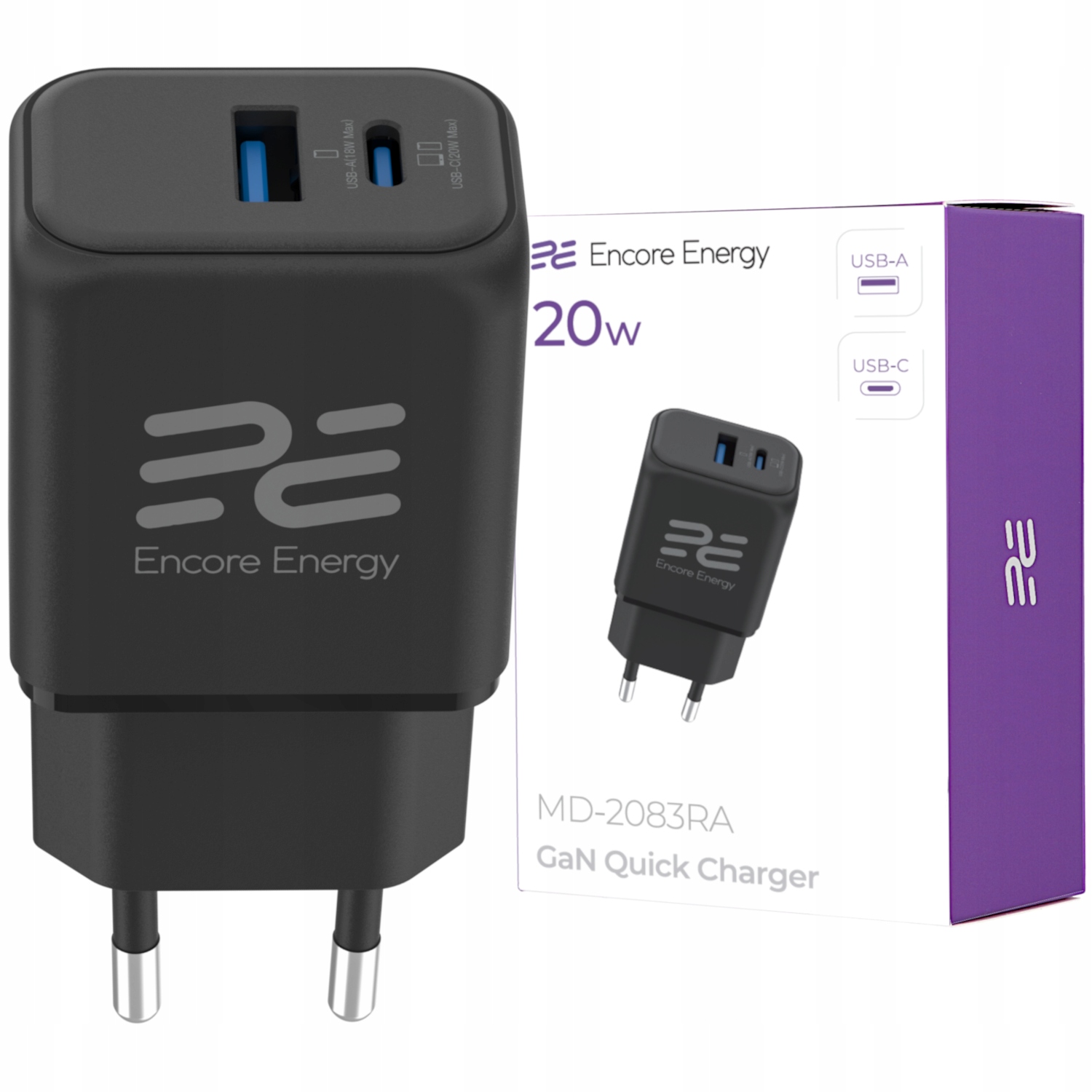 Ładowarka sieciowa Encore Energy PD 3.0 Quick Charge 4.0 USB-A USB-C 20W MD-2083RA – Wydajność i wszechstronność w jednym