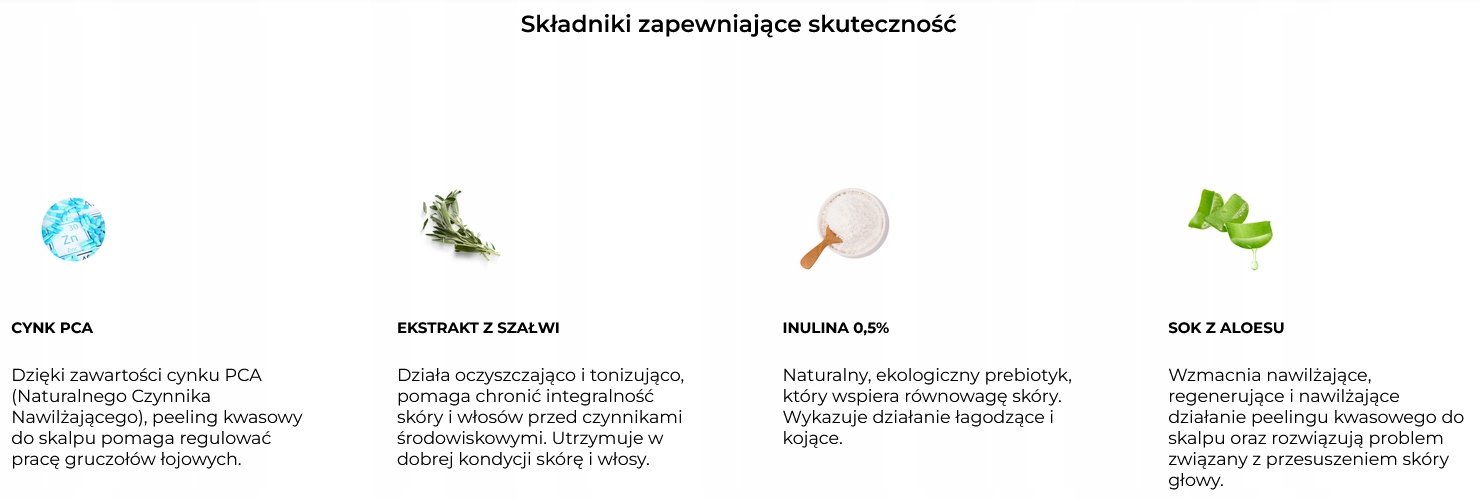 Aktywne składniki: AHA/BHA i aloes dla zdrowej skóry głowy