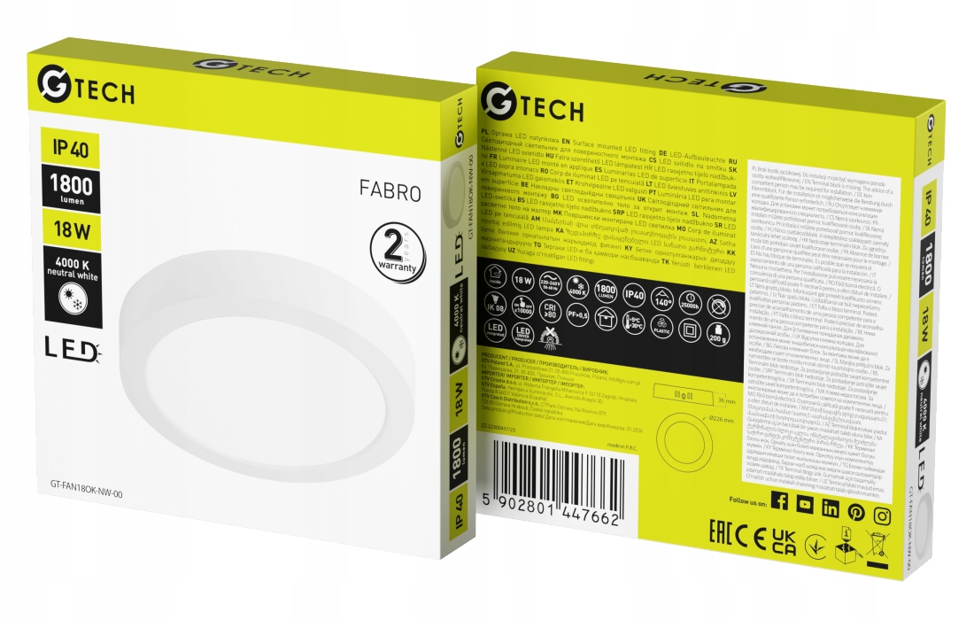 Wysoka jasność 1800 lumenów – Idealne do biur i salonów