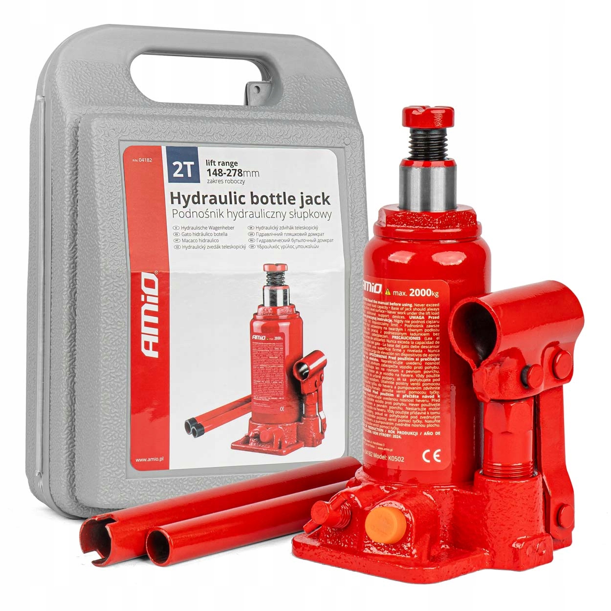Podnośnik hydrauliczny słupkowy 2T 2000 kg PVC box AMIO-04182 – Niezawodne narzędzie do podnoszenia