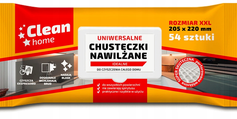 Uniwersalne chusteczki nawilżane Clean Home 54 szt. – Doskonałe narzędzie do czystości