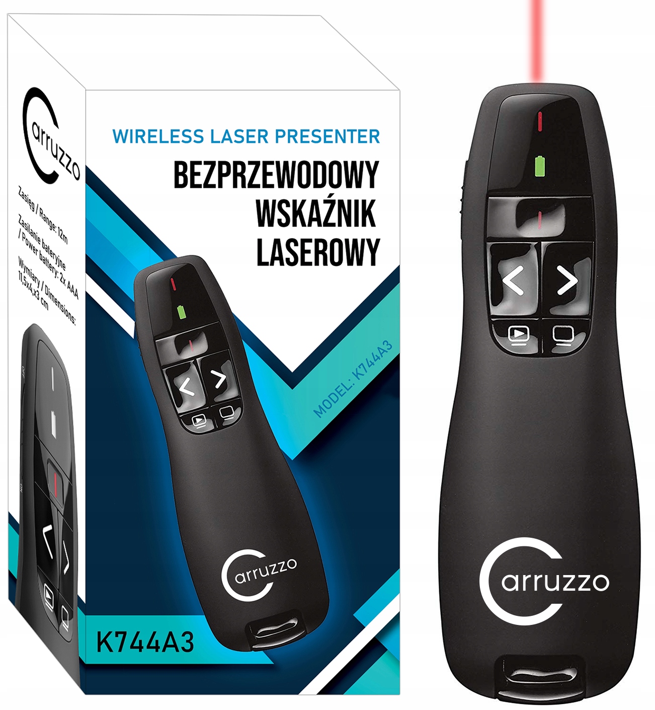 Carruzzo K744A3 – Bezprzewodowy wskaźnik laserowy do prezentacji