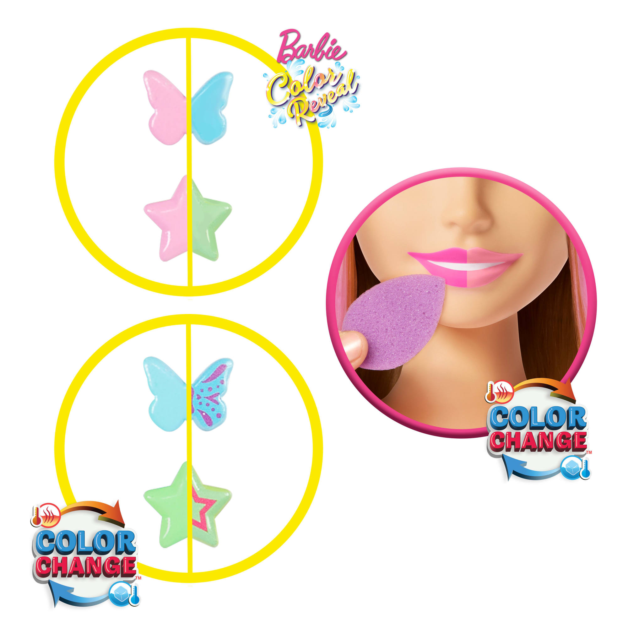 Magiczna zmiana koloru przypinek i ust Barbie