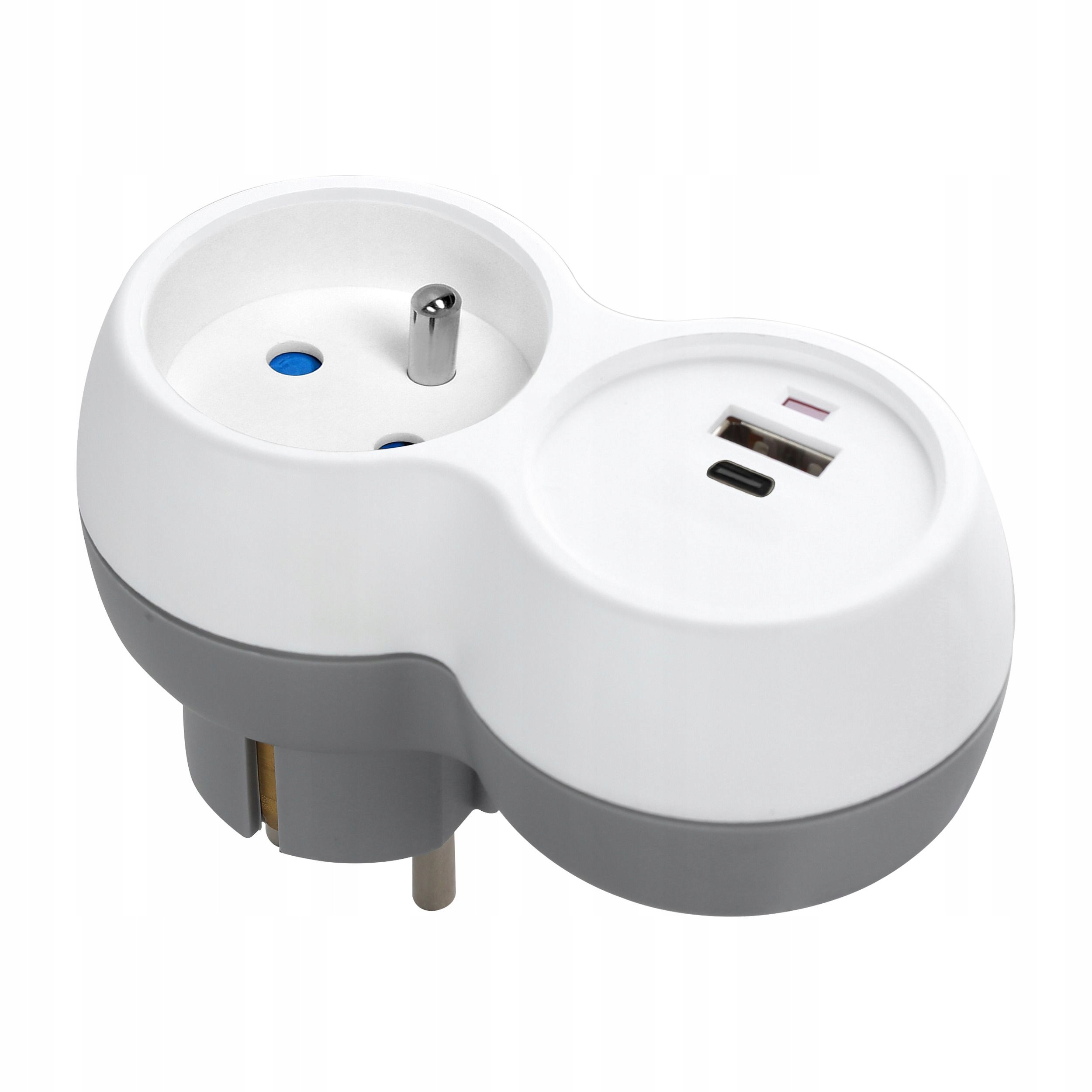Rozgałęźnik 2P+Z, USB-A+C, biało-szary – Idealne rozwiązanie do zasilania