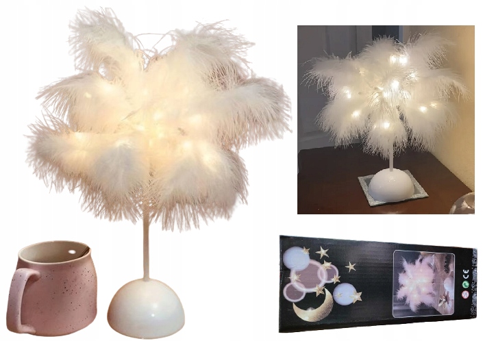 Lampka Nocna LED Dekoracyjna Ozdobna Na Biurko Piórka Na Baterie 40cm – Idealne oświetlenie do każdego wnętrza