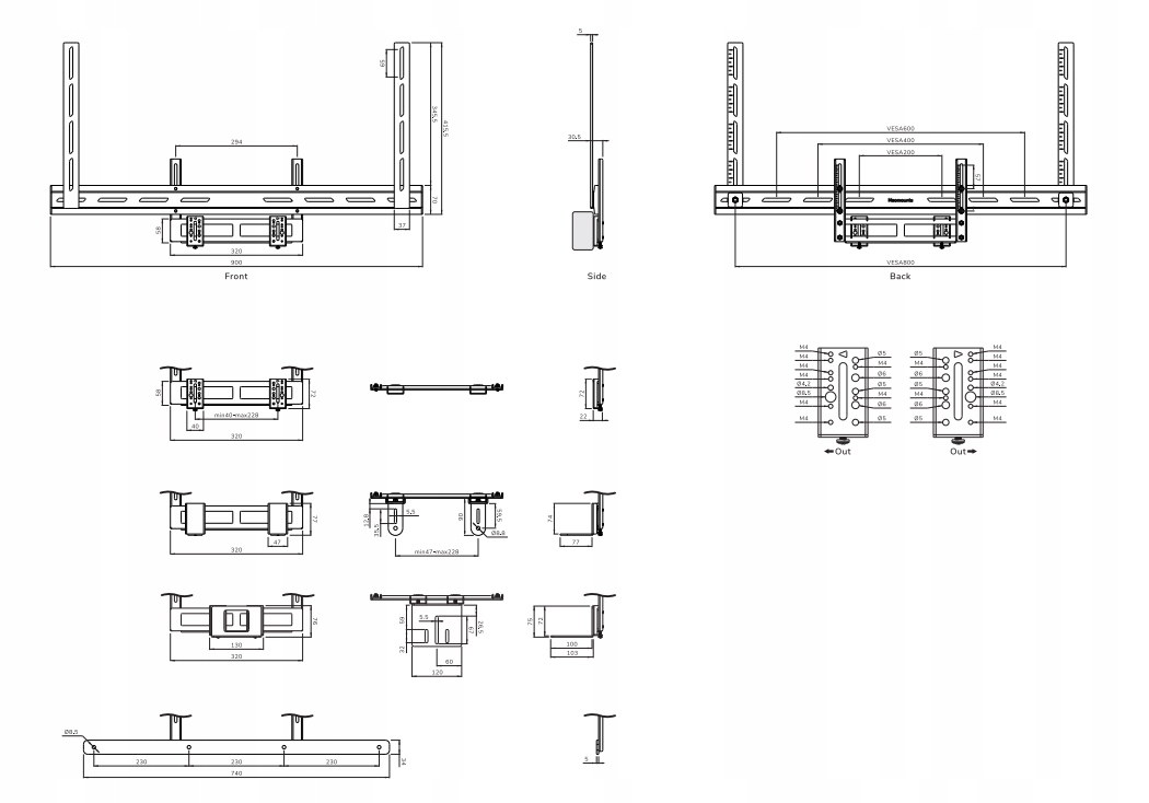 Regulacja wysokości i szerokości ramy VESA
