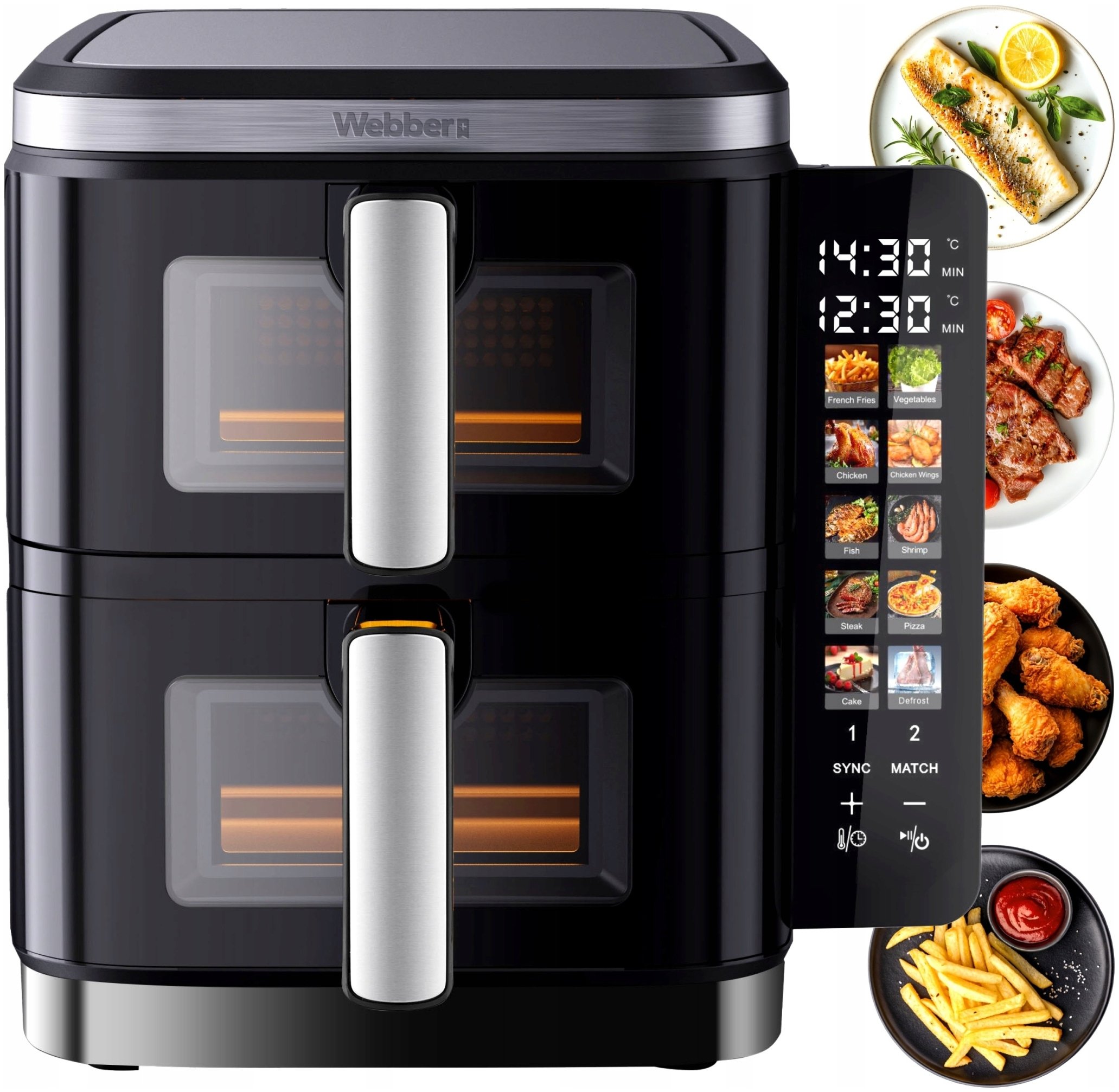 Frytkownica Podwójna Pionowa Beztłuszczowa Air Fryer 2800W 11L XXL Webber – gotowanie w Twojej kuchni