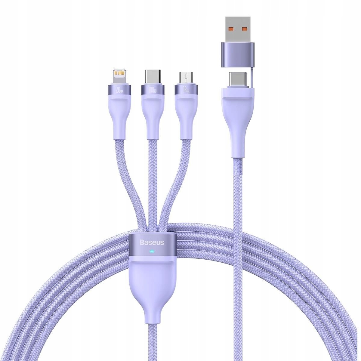 Kabel Baseus Flash Series II USB-A + USB-C - USB-C + microUSB + Lightning 1,2 m fioletowy – Uniwersalne rozwiązanie do ładowania