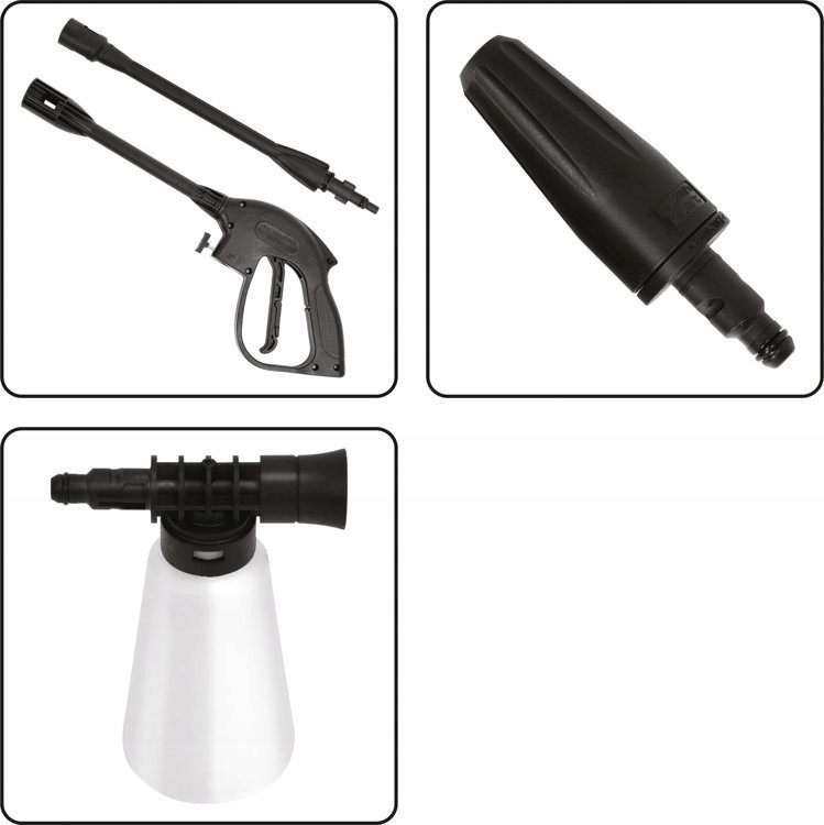 Akcesoria w zestawie – Pistolet, końcówka turbo i pianownica