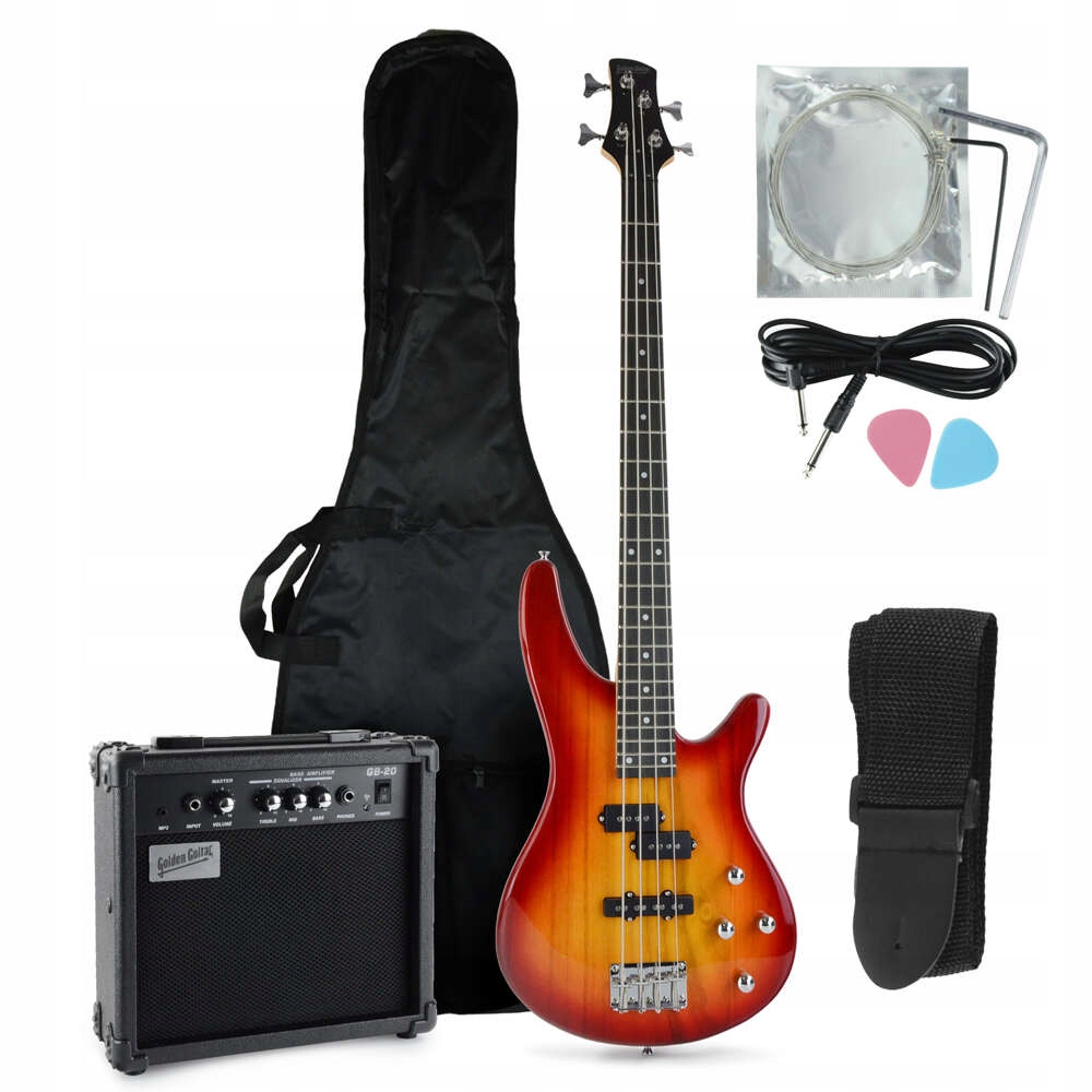 Gitara basowa kompletny zestaw Wiśnia Golden Guitar PBGB-50 – Idealny wybór dla muzyków