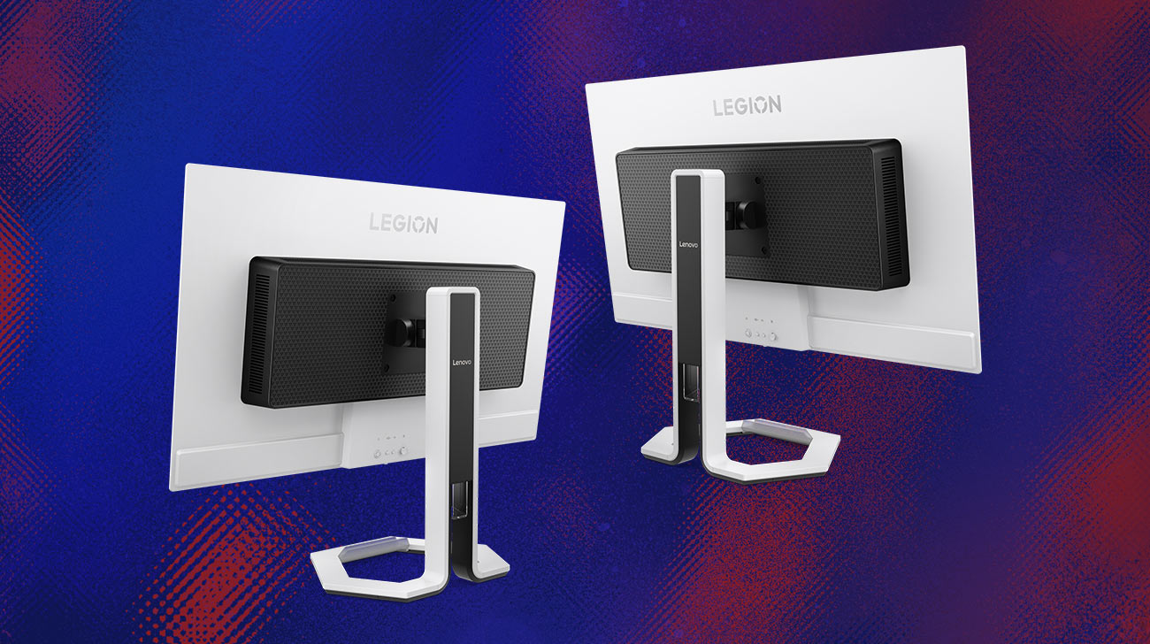 Dwa monitory Lenovo Legion Pro 32UD-10 tyłem