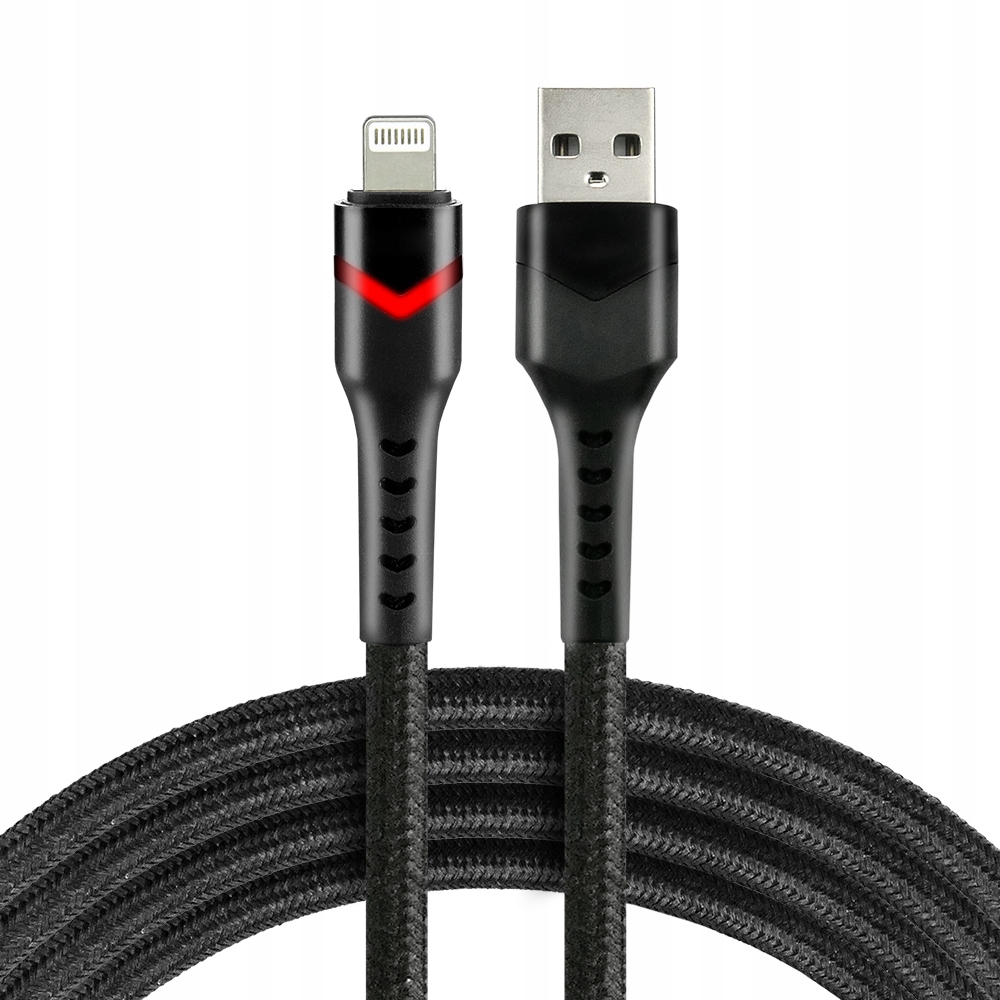 Kabel pleciony USB -> Lightning 1m 2.4A RGB LED czarny – Szybkie ładowanie i stylowe podświetlenie