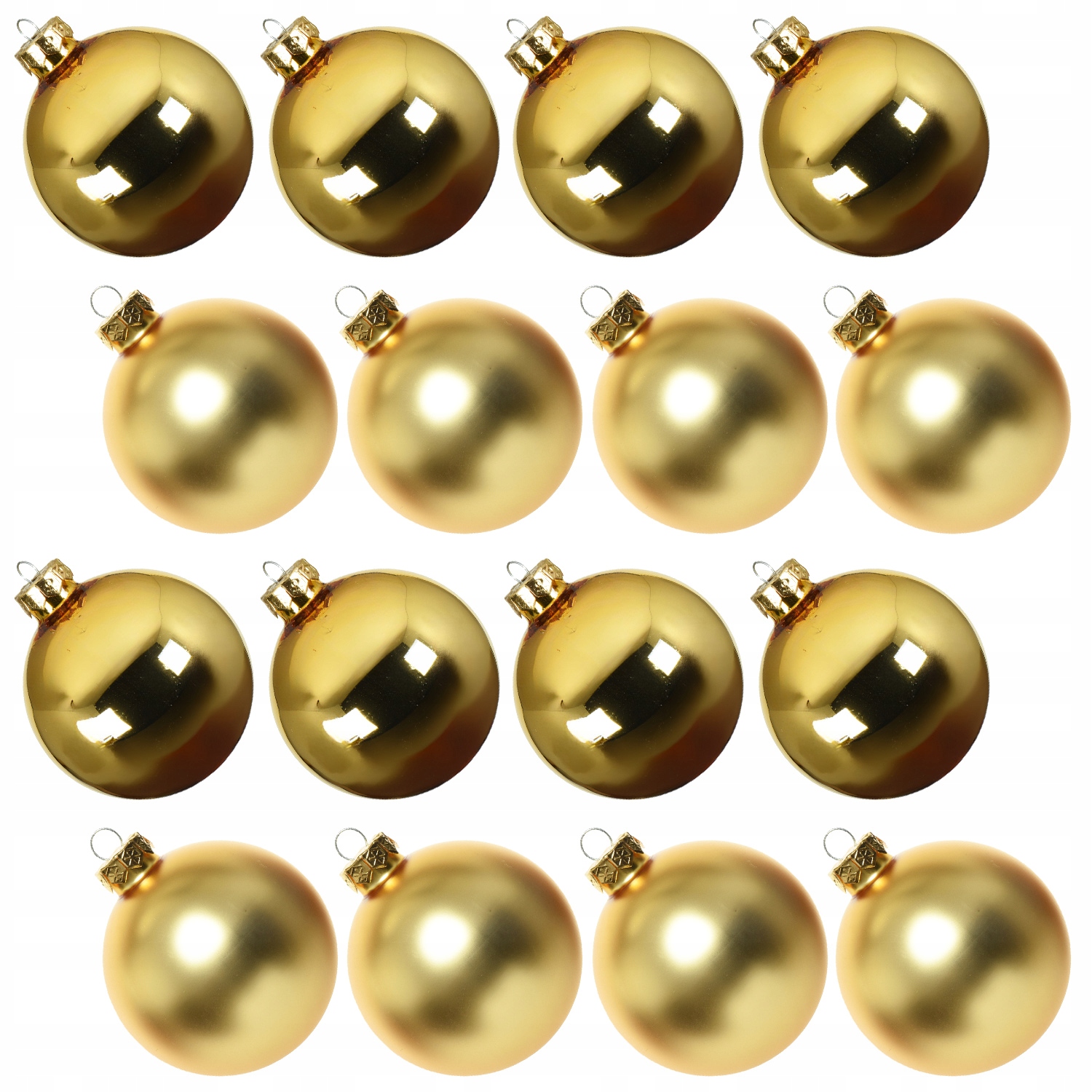 Zestaw 16 szklanych bombek choinkowych 8cm Złote błyszczące matowe – Elegancja na Twojej choince
