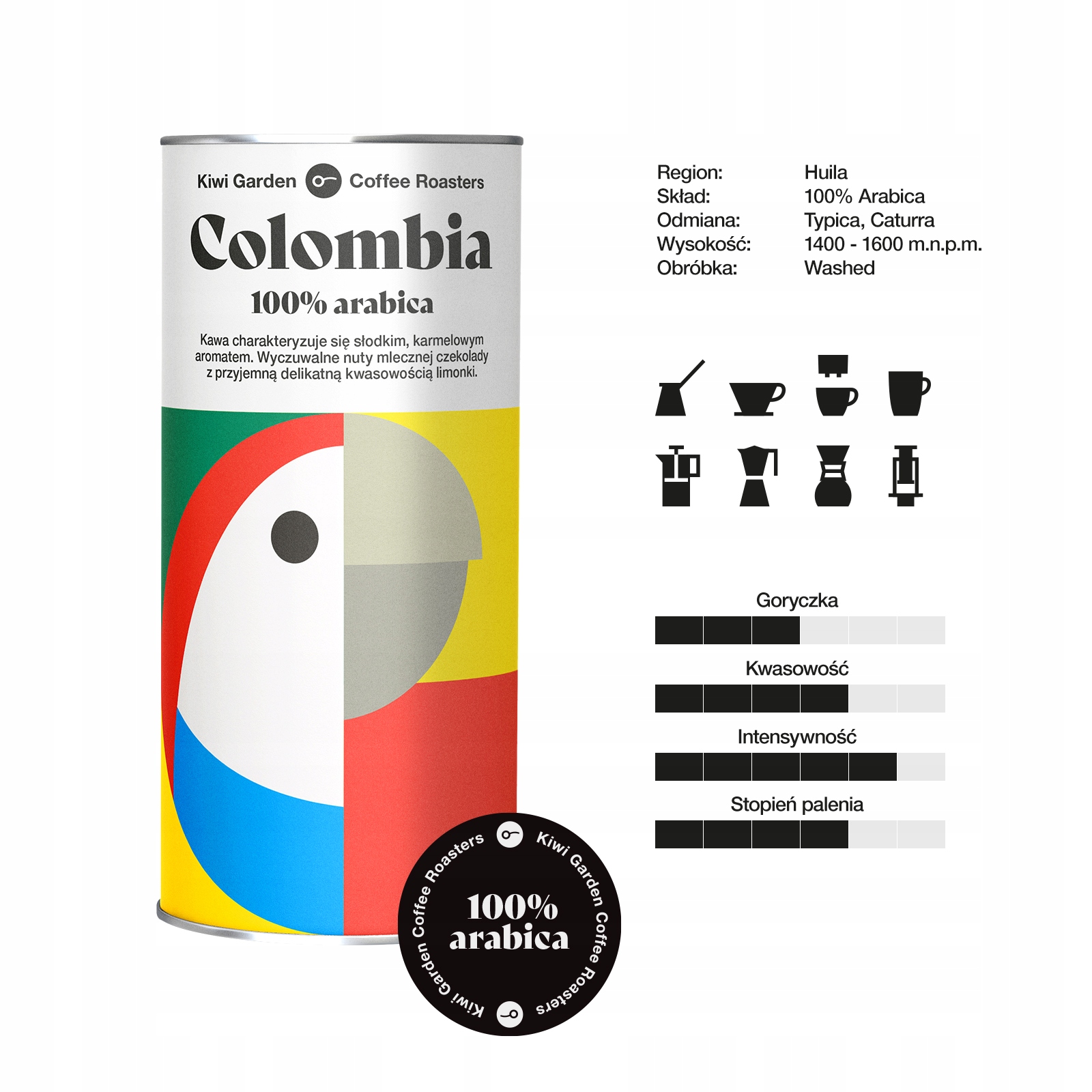 Kawa ziarnista Kiwi Garden Colombia 200 g – Doskonały wybór dla miłośników kawy