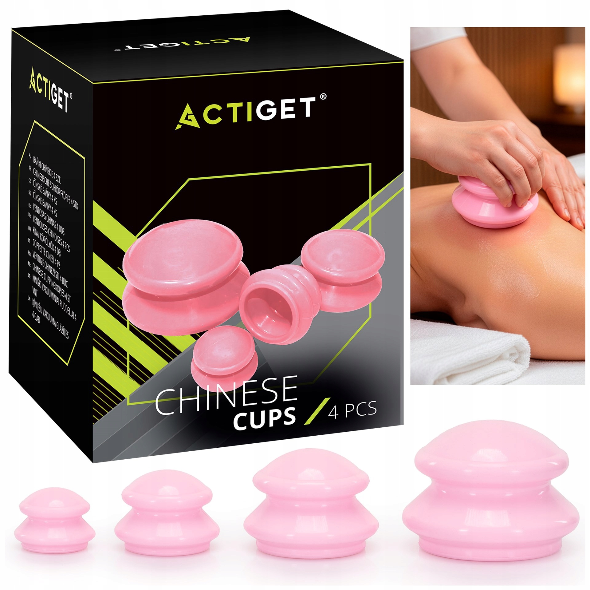 Bańki chińskie gumowe do masażu zestaw 4 szt. różowe