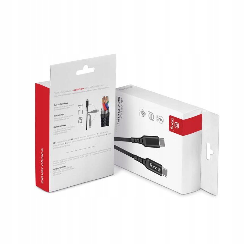 Crong Armor Link - Kabel USB-C do USB-C 1,2 m (czarny) – Szybkie ładowanie i wytrzymałość