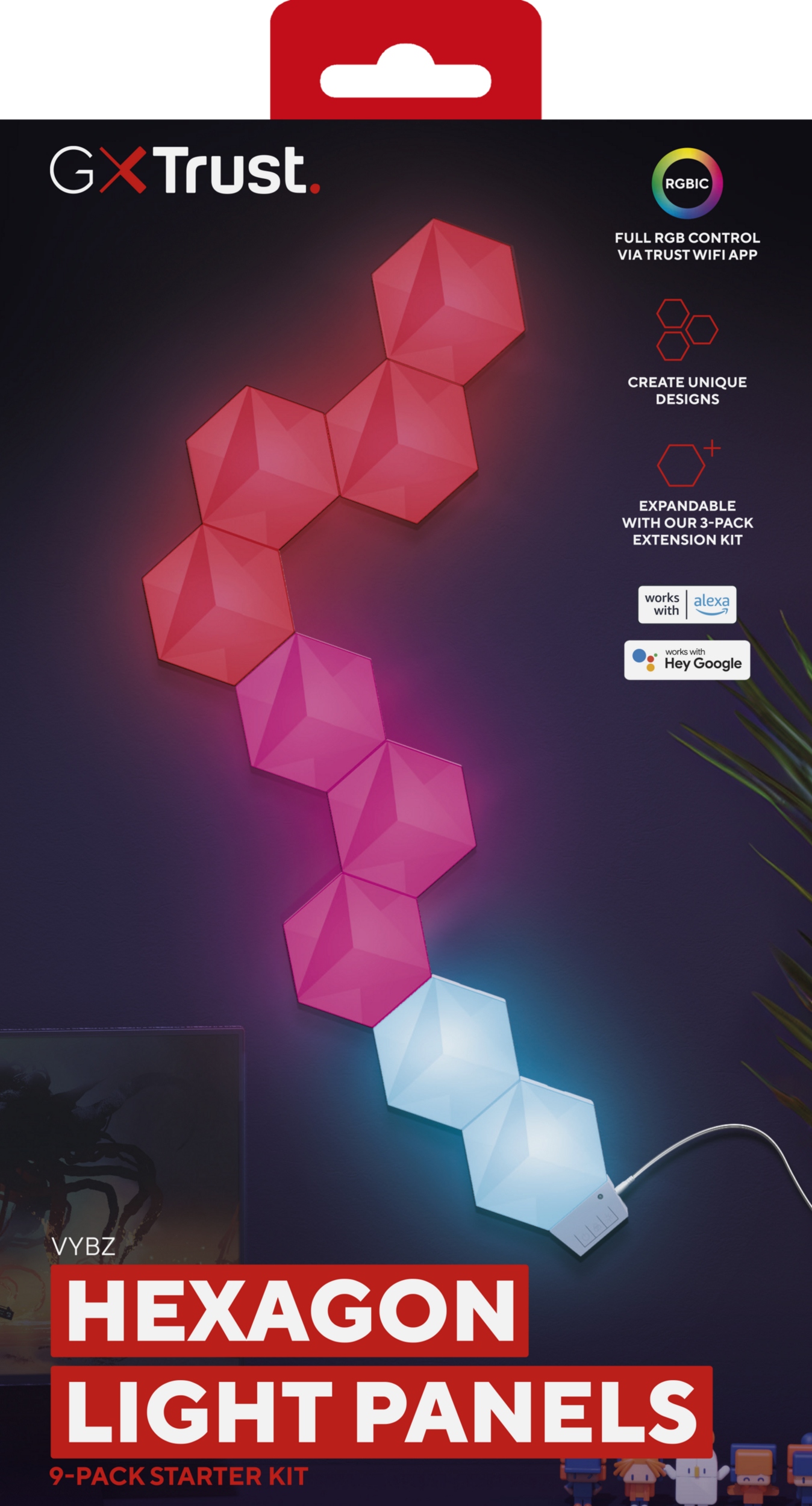 Trust Panel oświetleniowy GXT902 VYBZ RGB HEXAGON – Twój nowy wymiar oświetlenia gamingowego