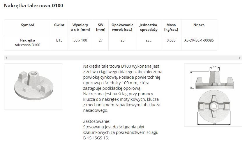 Nakrętka talerzowa D100 – Niezbędny element w budownictwie