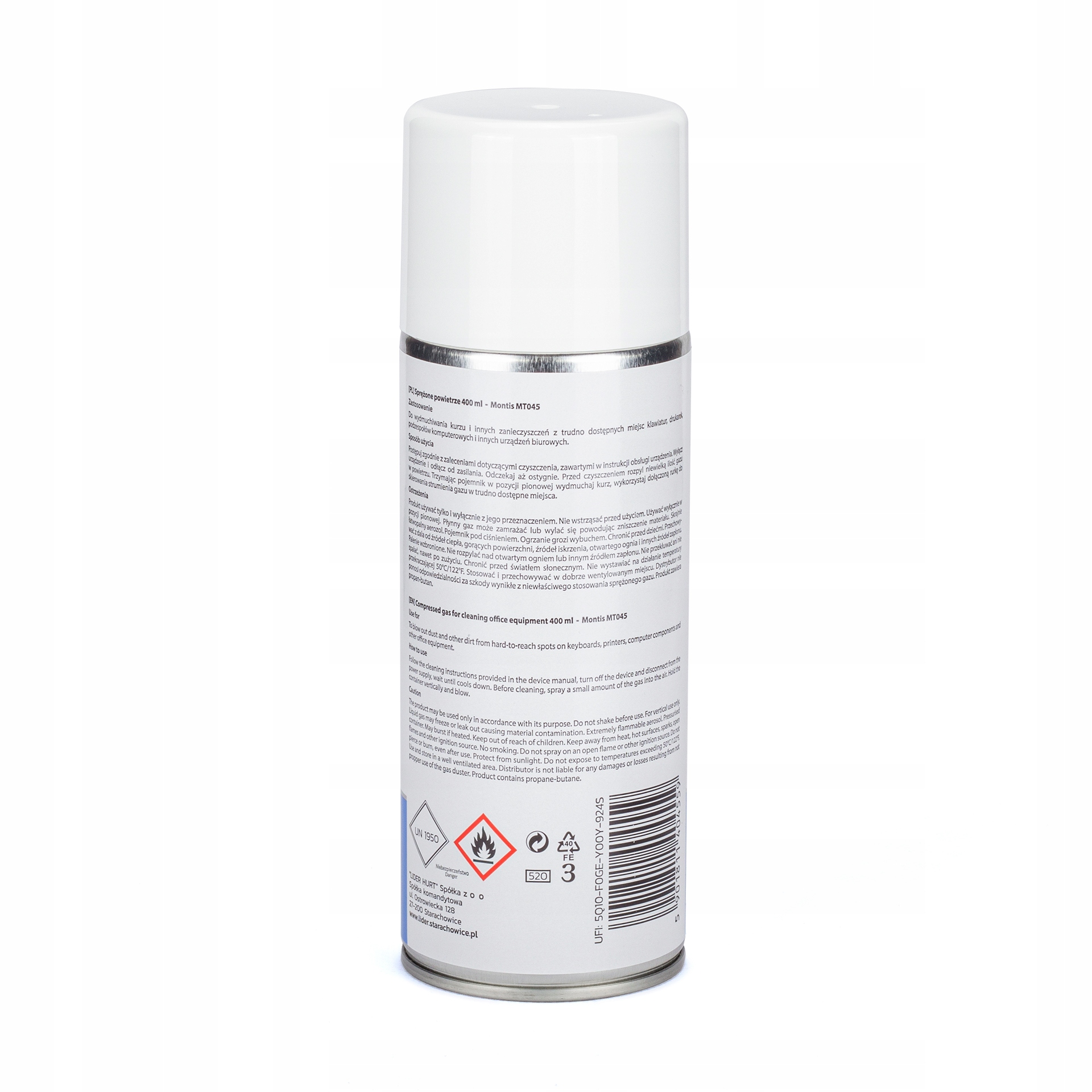 Sprężone powietrze 400ml Montis MT045 – Idealne do czyszczenia urządzeń biurowych