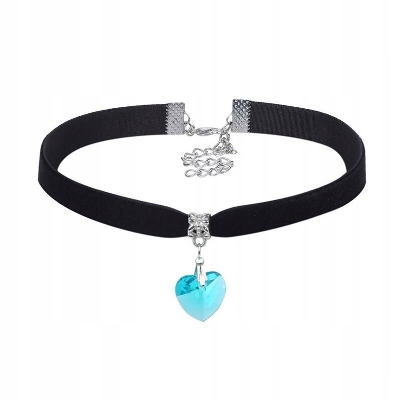 CHOKER KLASYCZNY NASZYJNIK z Kryształem SERCE WISIOREK Gotycki NIEBIESKI – Elegancja i styl w jednym