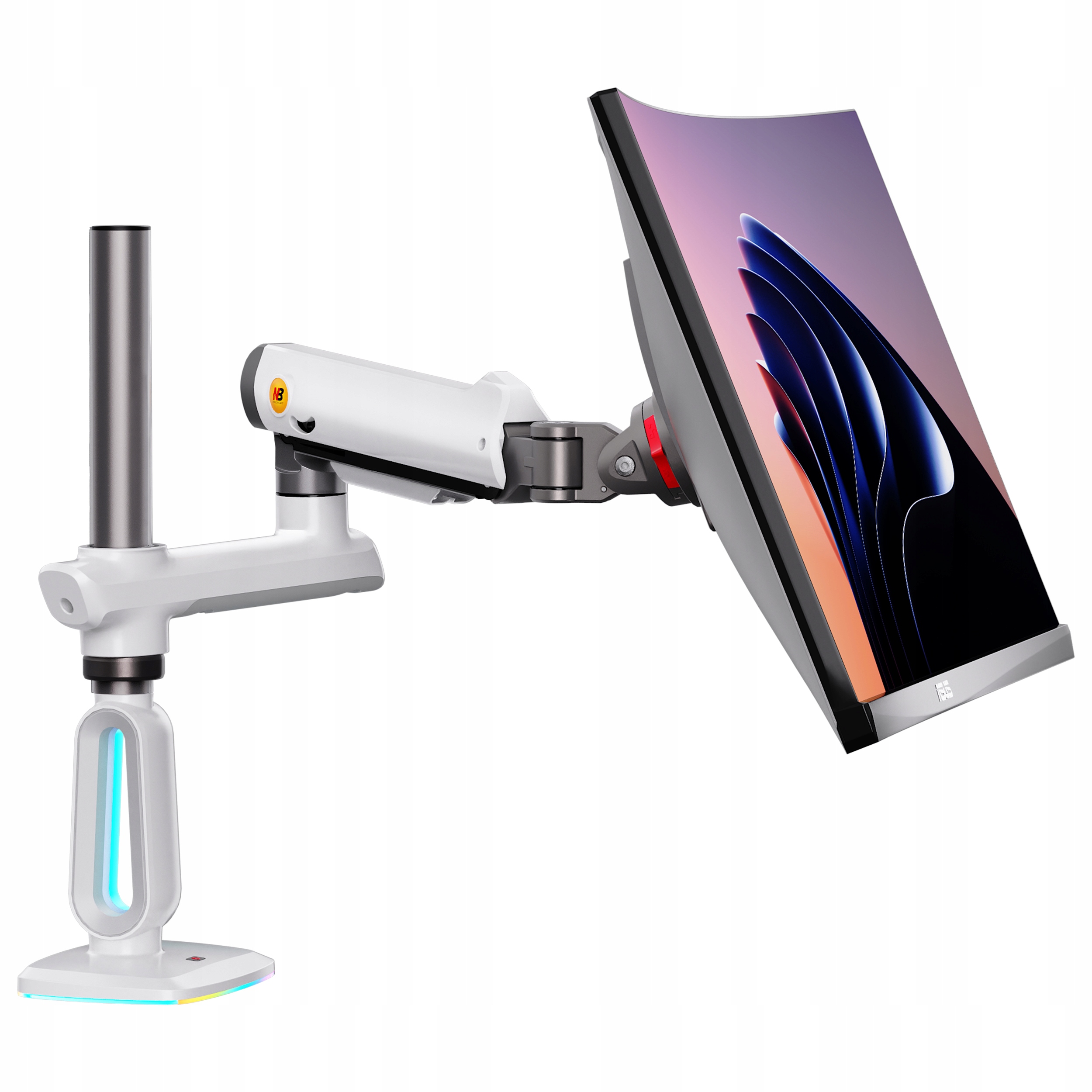 F7-XE Pearl White – Gamingowy mocny uchwyt biurkowy do monitorów 32-60 cali