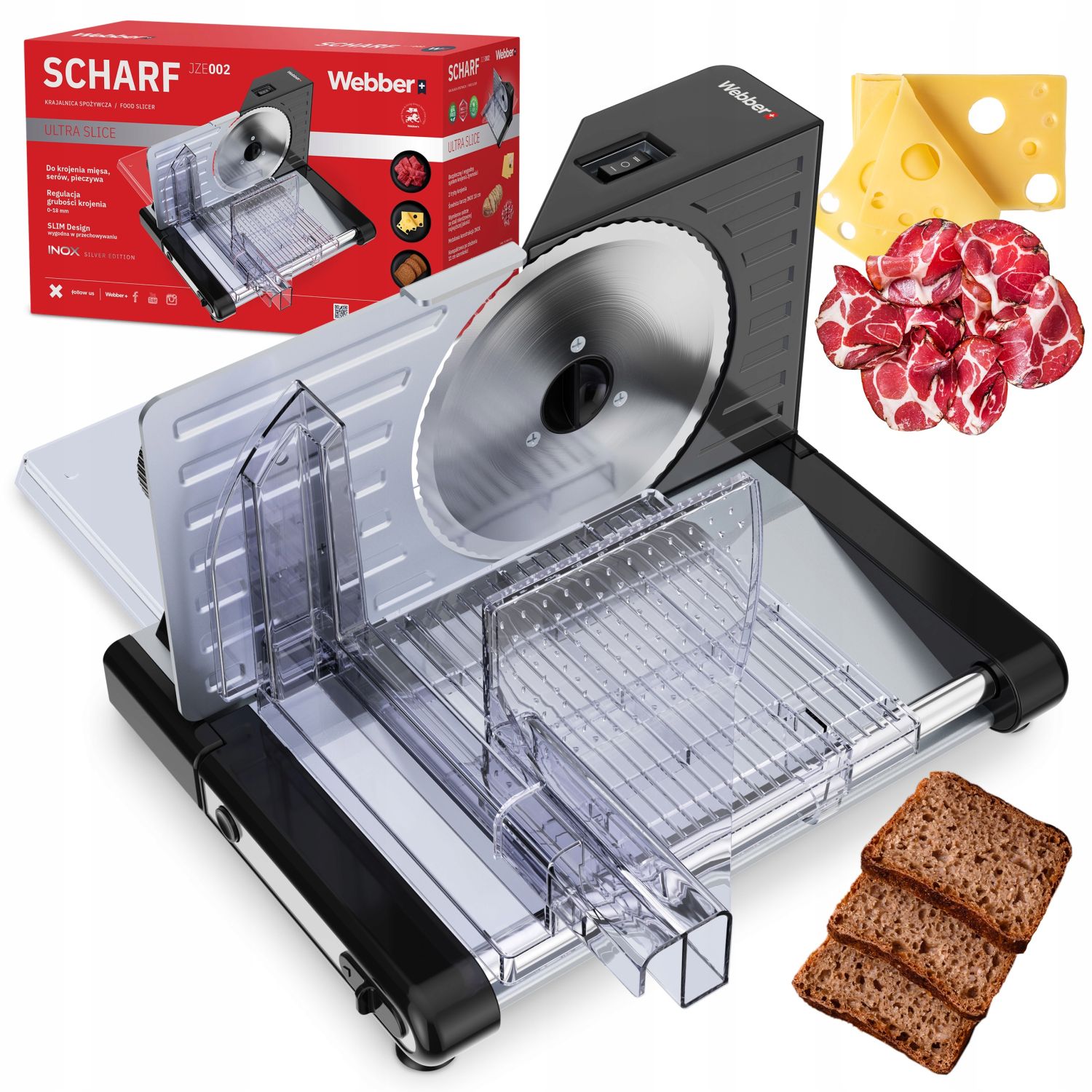Krajalnica elektryczna WEBBER INOX 160W – Idealne krojenie w każdej kuchni