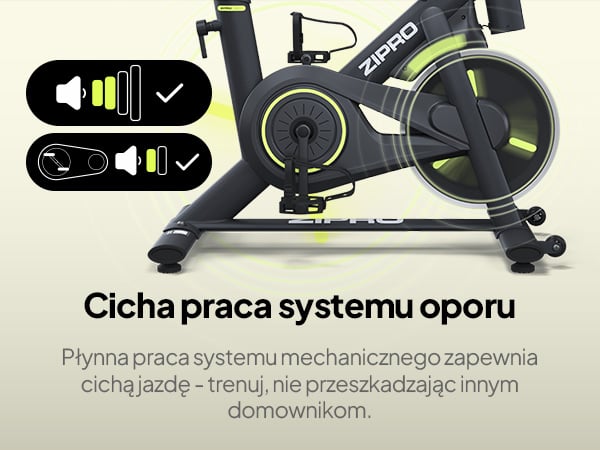 Rower spinningowy ZIPRO Modo - Magnetyczny system oporu z napędem paskowym