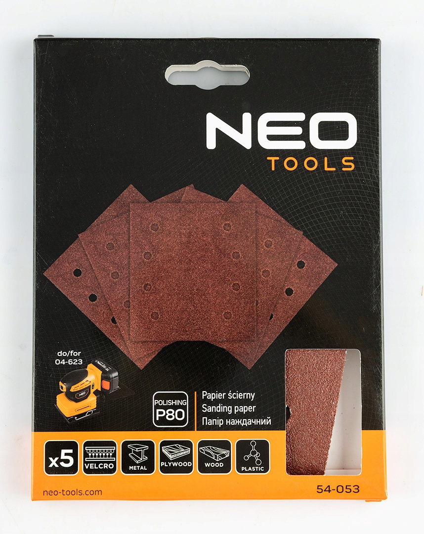 Papiery ścierne na rzep, kwadrat 113 x 113 mm, P80, 5 szt., z 8 otworami do 04-623