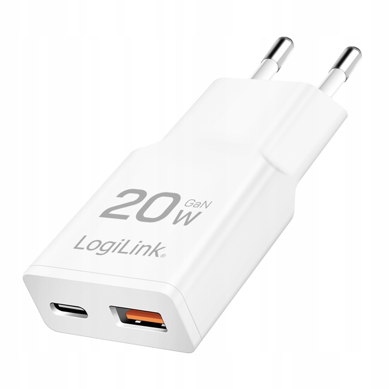 LogiLink USB Wall Charger – Ładowarka sieciowa GaN 20W z podwójnym portem