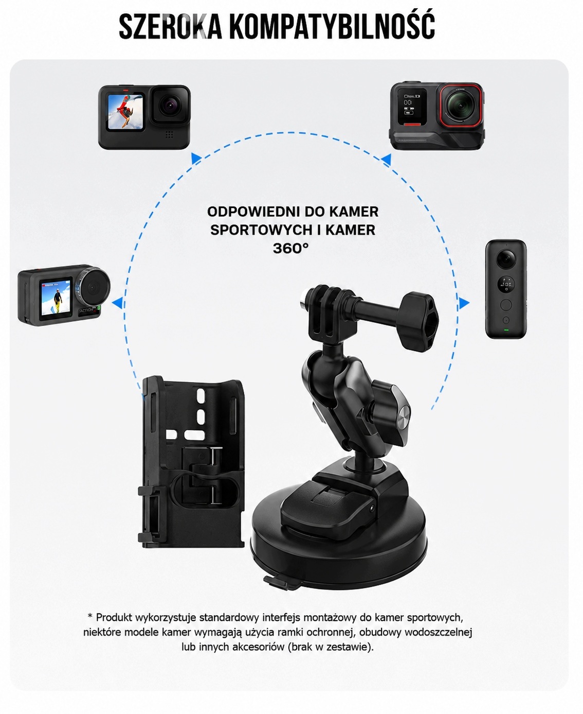 Uniwersalna kompatybilność – pasuje do kamer GoPro, DJI Osmo, Insta360 i innych