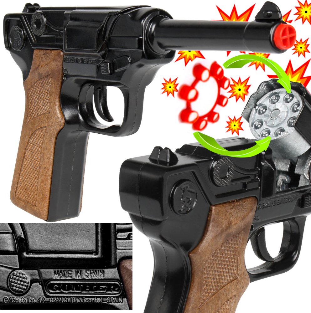 GONHER Hiszpański Metalowy Pistolet Parabellum LUGER Na Kapiszony 8-Strzałowy TOMDORIX