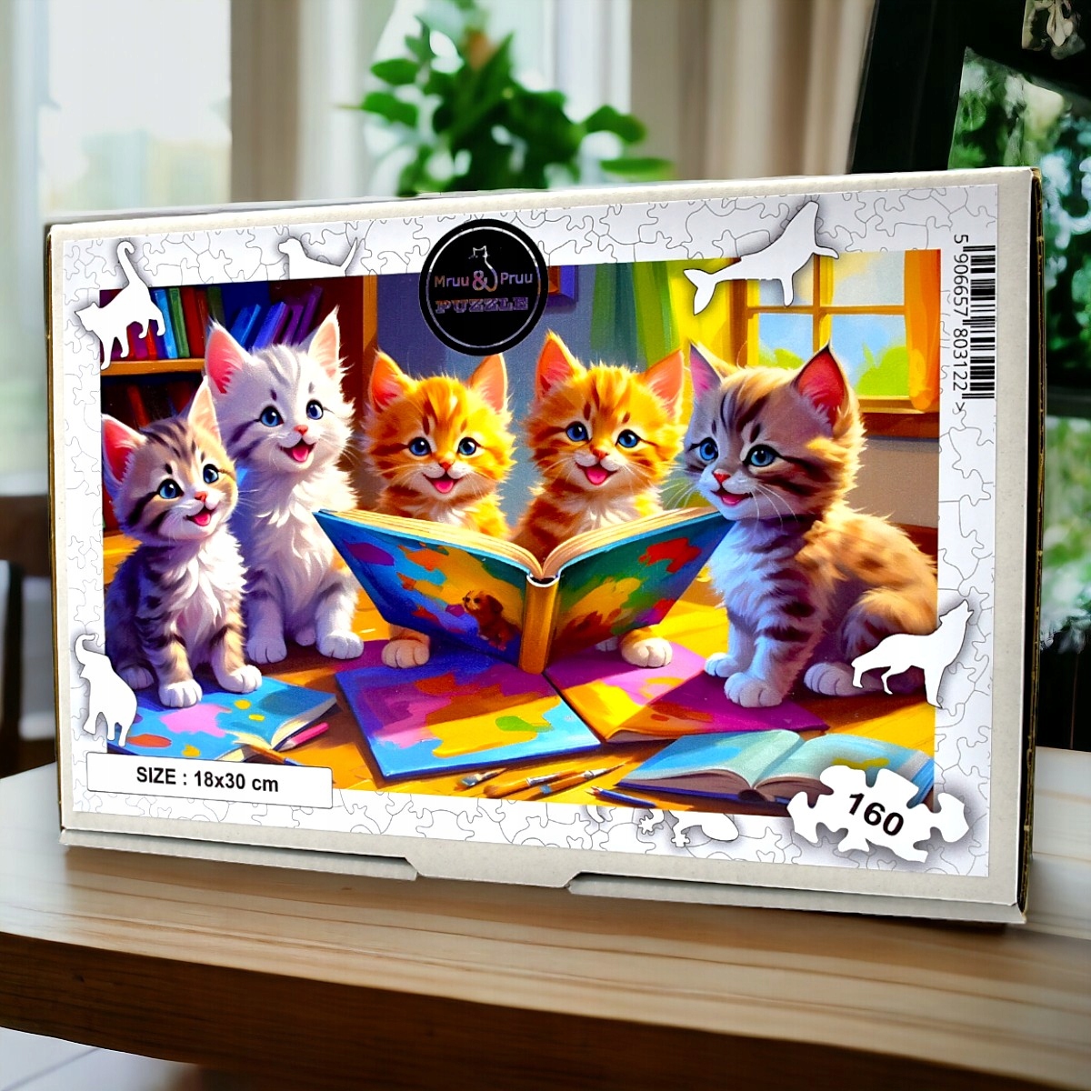 Puzzle Czytające Kotki 160 elementów – Drewniana układanka Mruu&Pruu