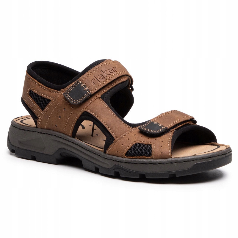 Komfortowe sandały męskie na rzepy brązowe Rieker 26156-25 – Idealne na lato