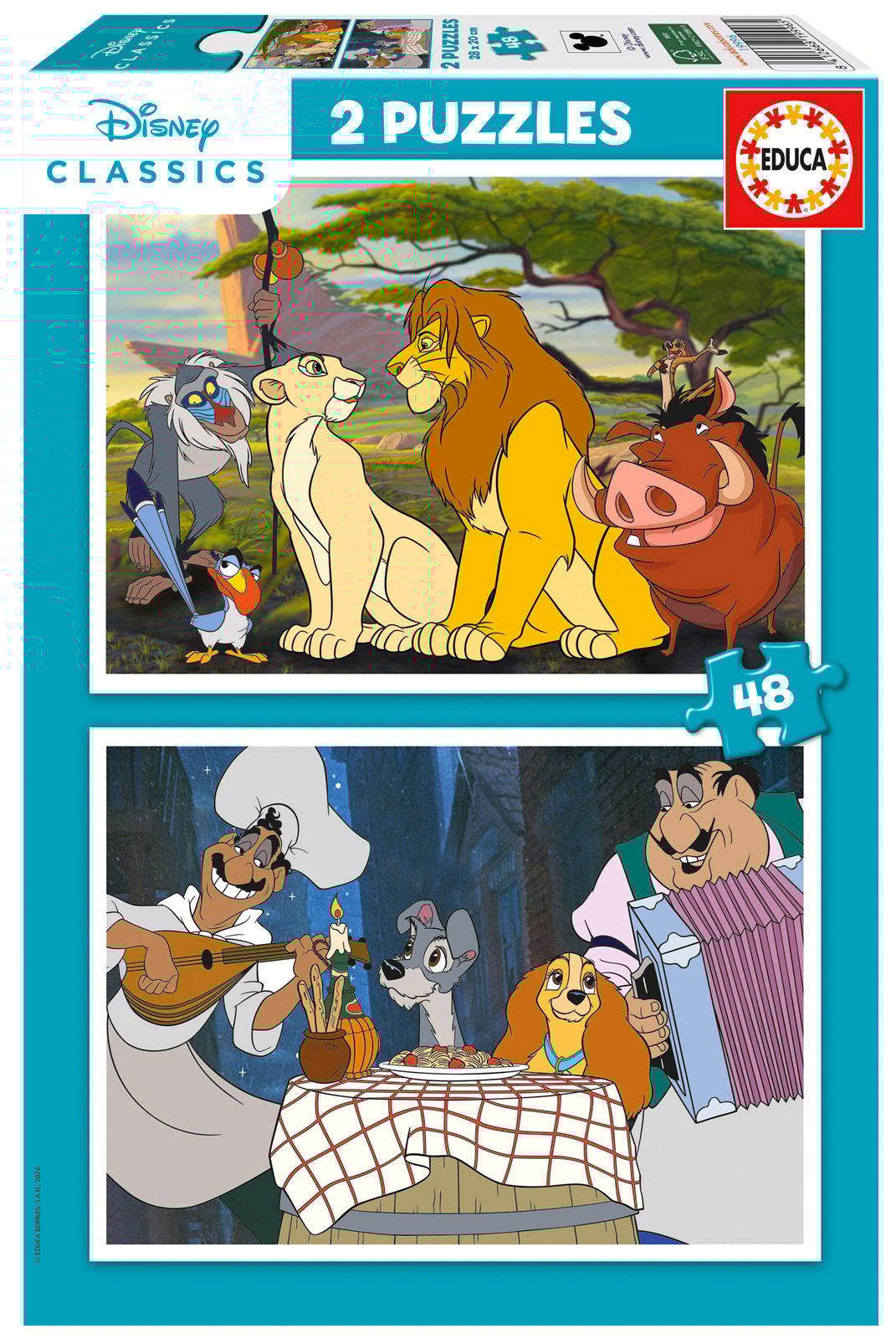 Puzzle 2x48 Król Lew / Zakochany kundel – Zabawna przygoda z ulubionymi bohaterami