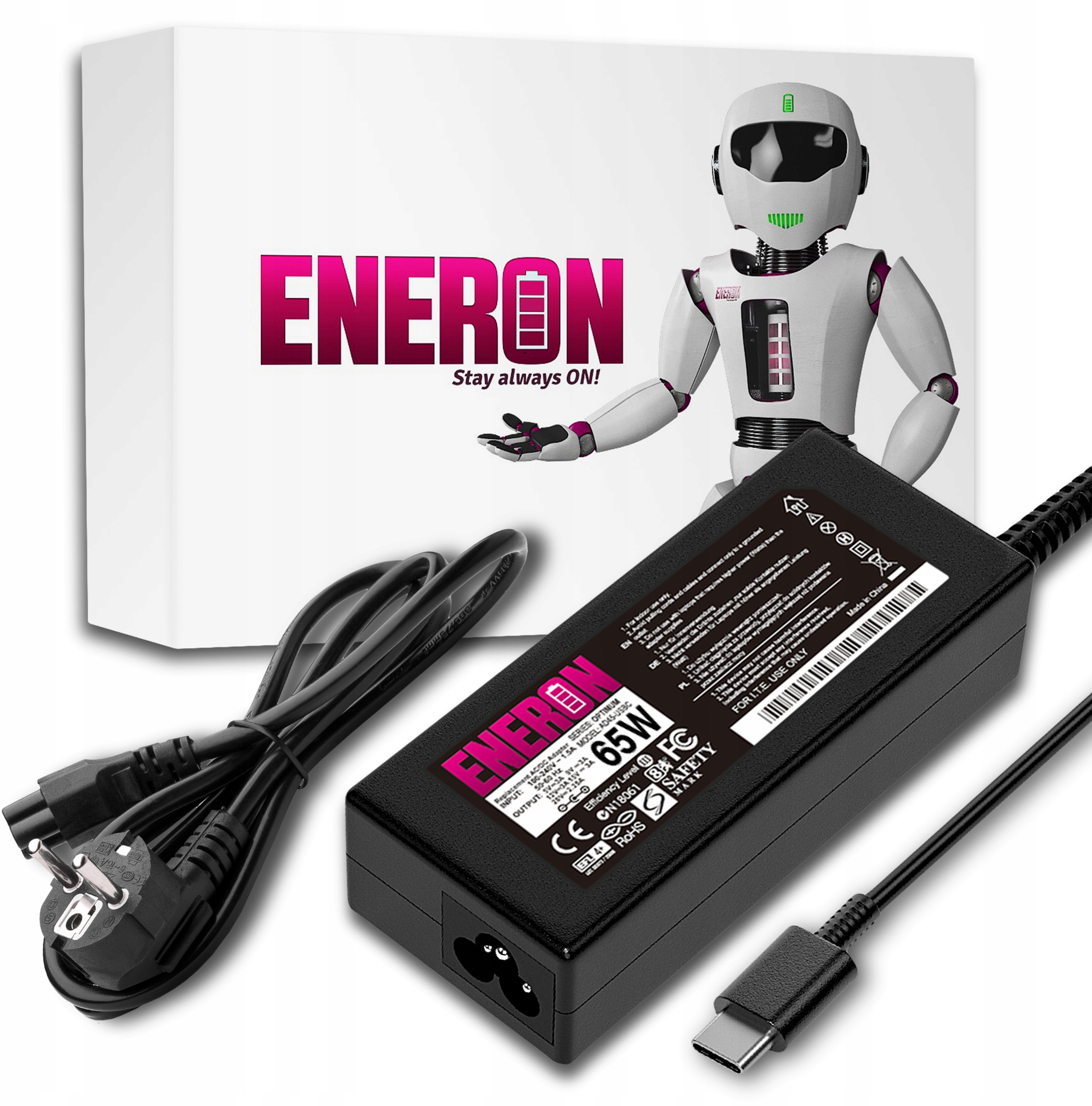 Zasilacz do laptopa Eneron 65W USB-C – Wydajność i nowoczesność w jednym