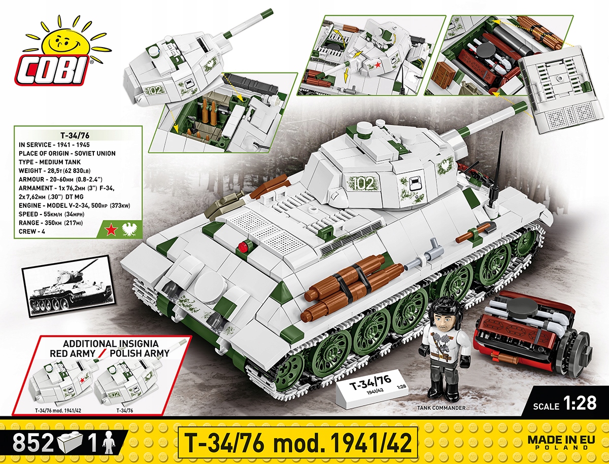 Cobi Klocki Wojskowe COBI 2595 H T-34/76 mod. 1941/42 – Historyczny model radzieckiego czołgu