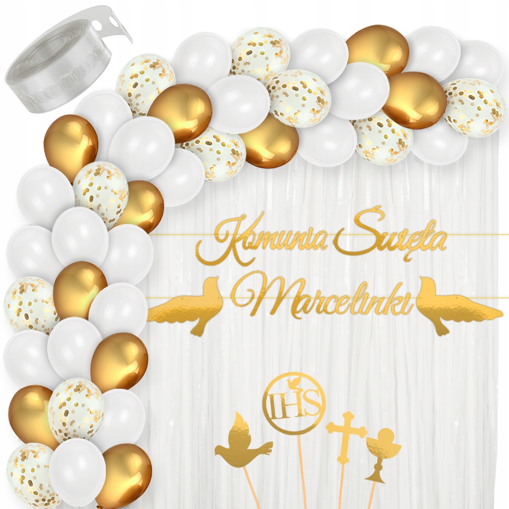 Zestaw Balonów Na Komunię Balony Złote Girlanda – Doskonała dekoracja na niezapomniane chwile