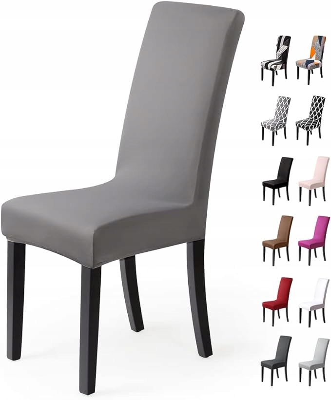 GALAXIA POKROWCE NA KRZESŁA 6 SZT – Uniwersalne Elastyczne Pokrowce Krzesło SZARE