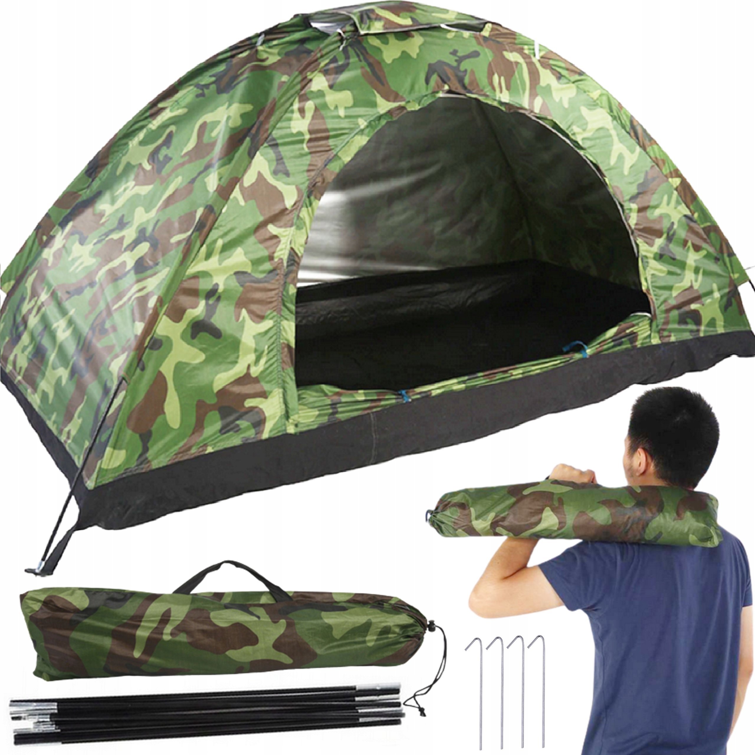 Namiot turystyczny 3 osobowy moro z moskitierą – idealny na biwak