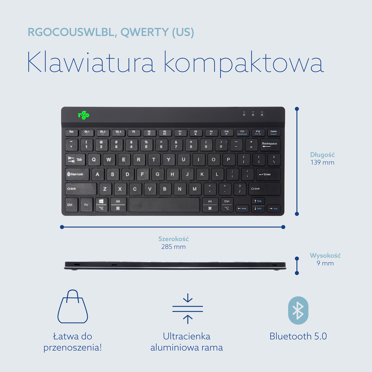 Klawiatura bezprzewodowa z technologią Bluetooth 5.0
