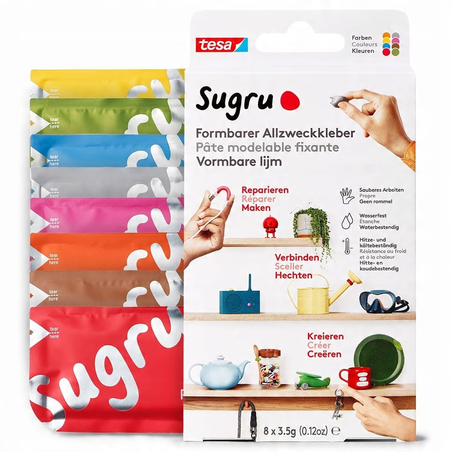 Tesa Sugru formbarer Allzweckkleber 8er Multicolor – Uniwersalny klej do kreatywnych projektów