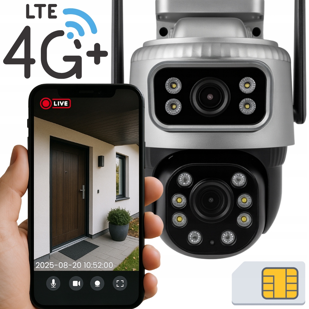 Kamera Zewnętrzna Obrotowa na Kartę SIM GSM LTE 4G Podwójna do Monitoringu – Idealne Rozwiązanie dla Twojego Bezpieczeństwa
